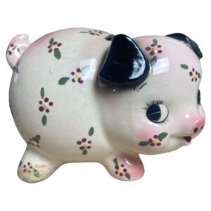 Vtg RELCO Japan Floral Piggy Bank Ceramic Pink Pig No Stopper